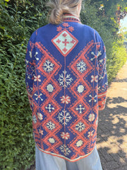 Medium Long cotton Embroidery jas Blue orange