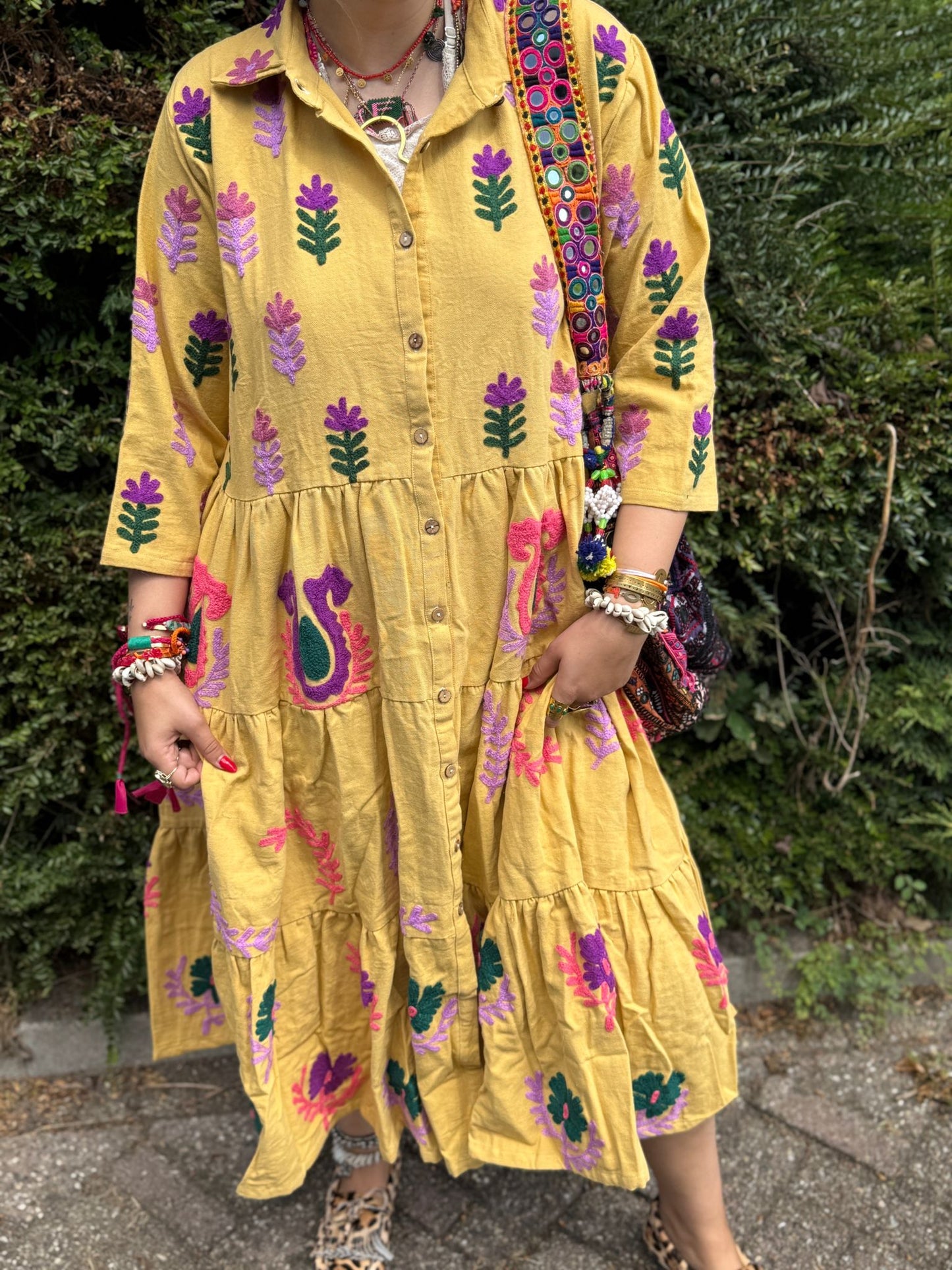 Embroidery jurk Yellow