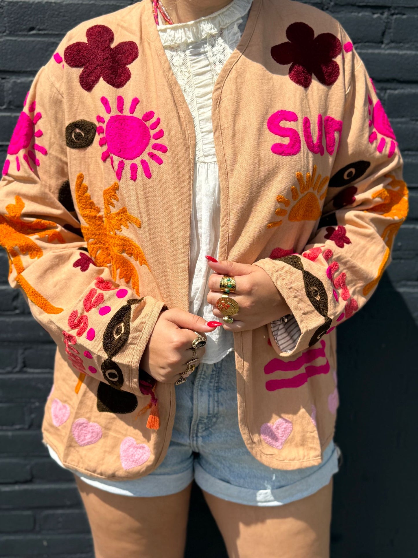 Cotton embroidery jacket CINCIN geel bruin