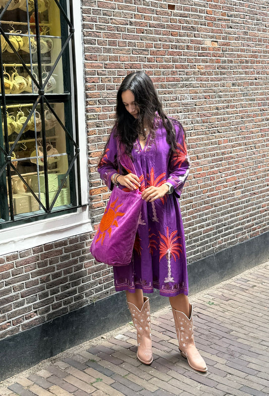 Embroidery jurk Purple