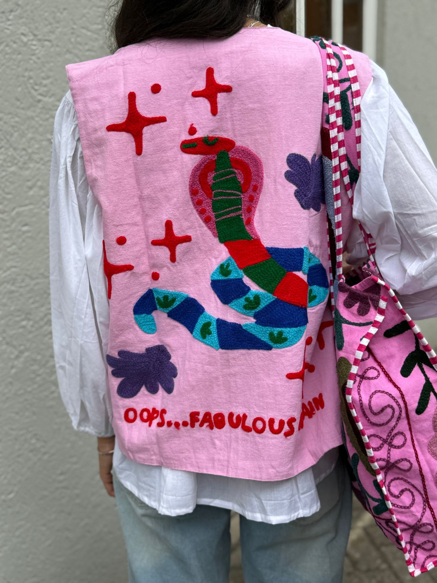 Suzani cotton gilet Snake pink