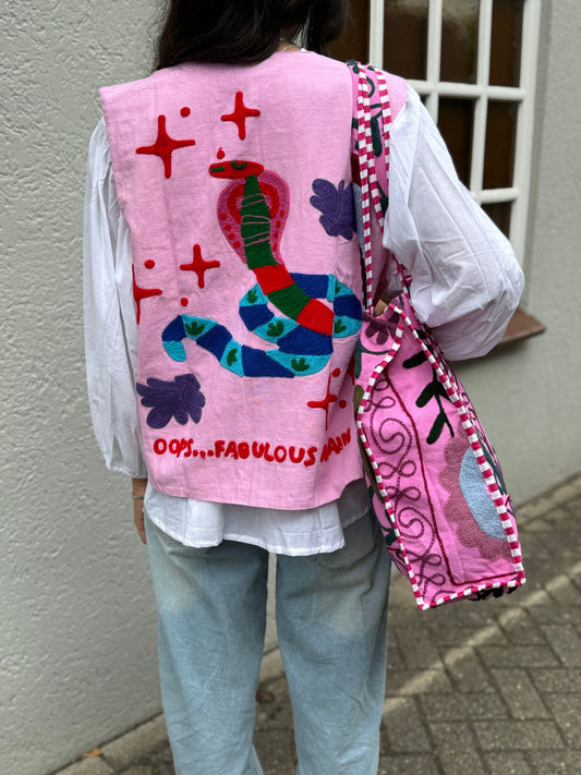 Suzani cotton gilet Snake pink
