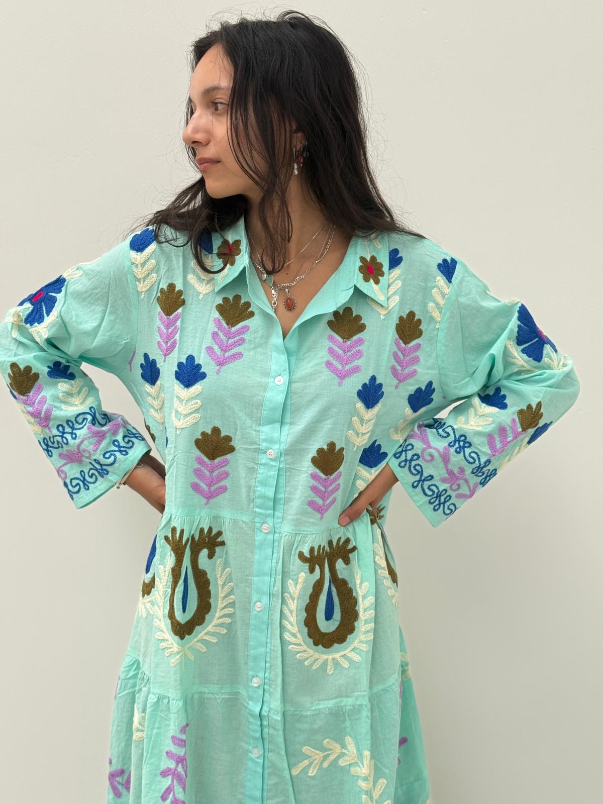 Embroidery dress licht groen