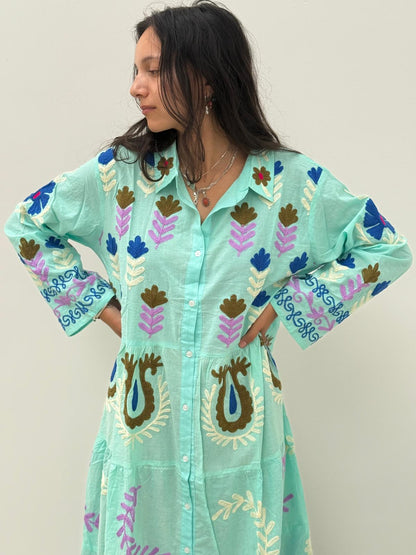 TOUT - Dress Embroidery  light green