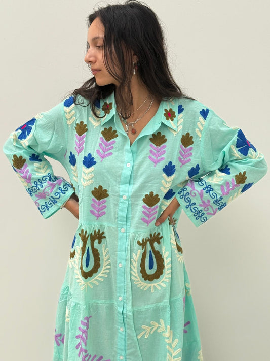 Embroidery dress licht groen