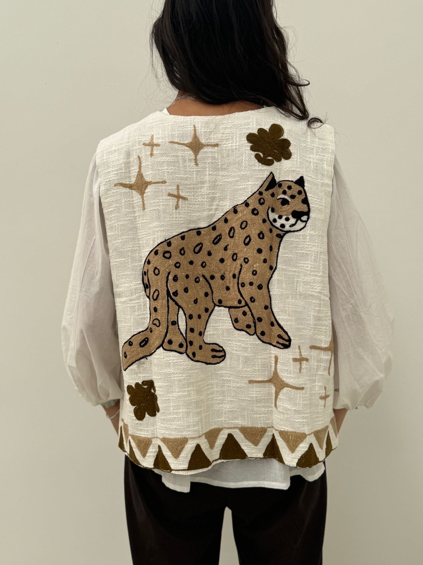 Cotton gilet panter creme