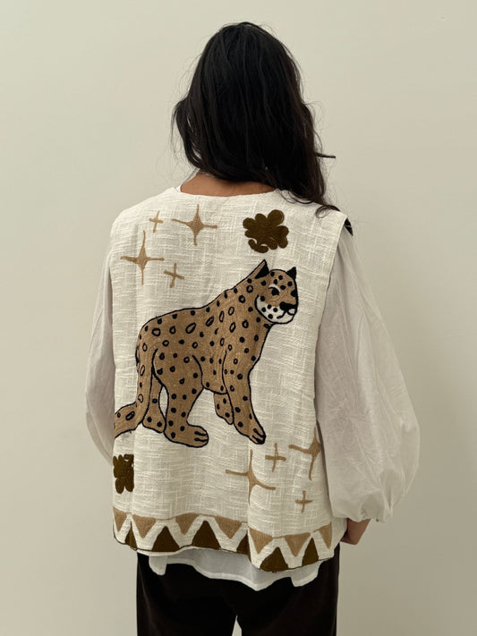 Cotton gilet panter creme