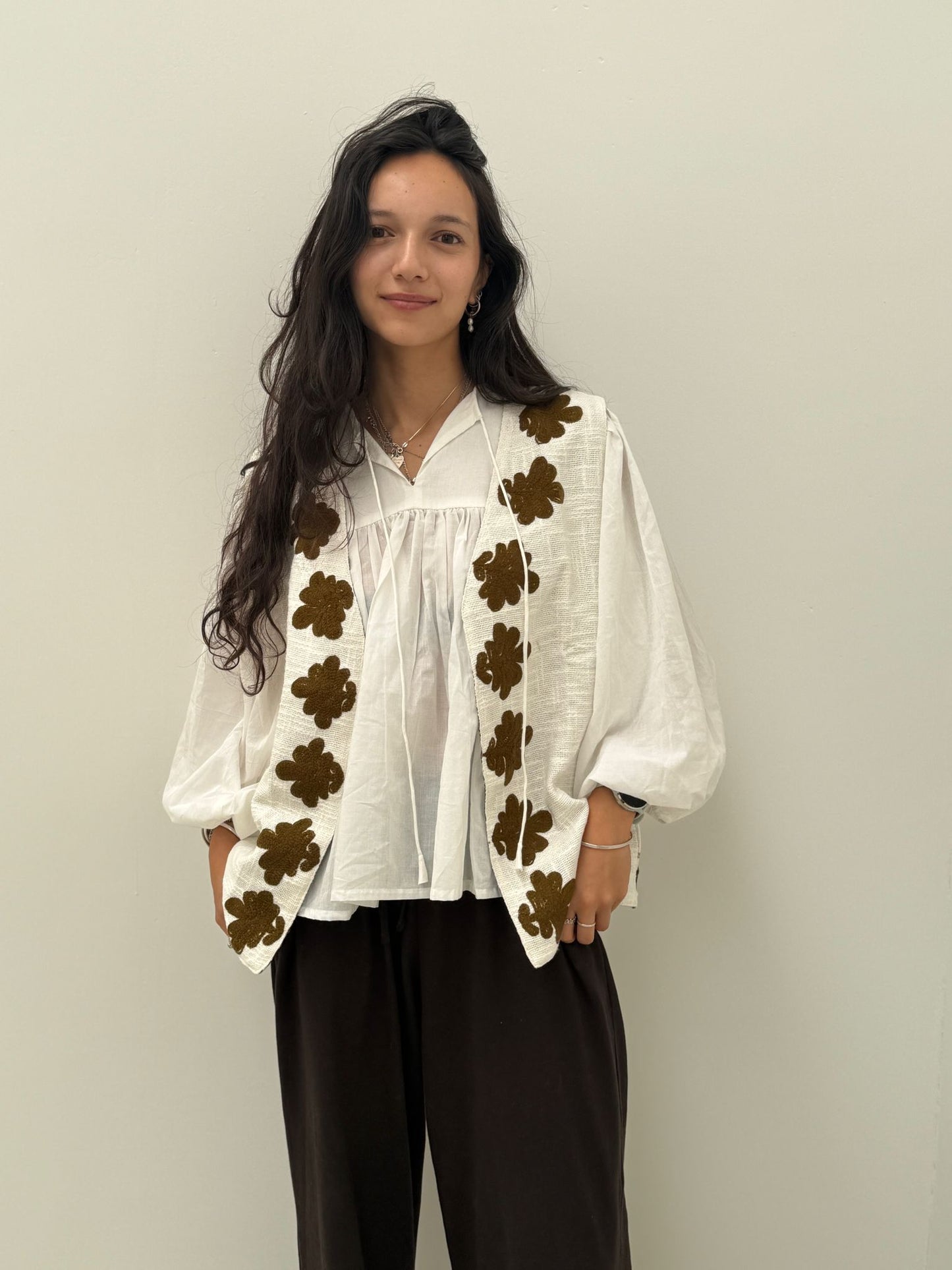 Cotton gilet panter creme