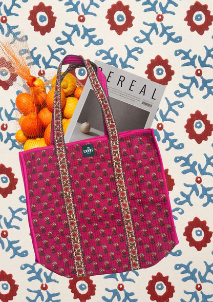TOUT - Blockprint shopper set met beautybag - All season - one size
