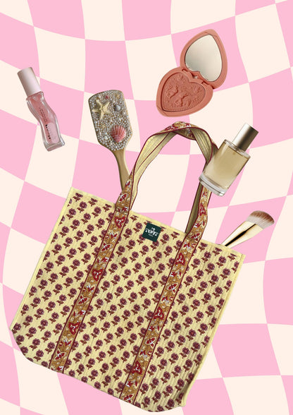 TOUT - Blockprint shopper set met beautybag - All season - one size