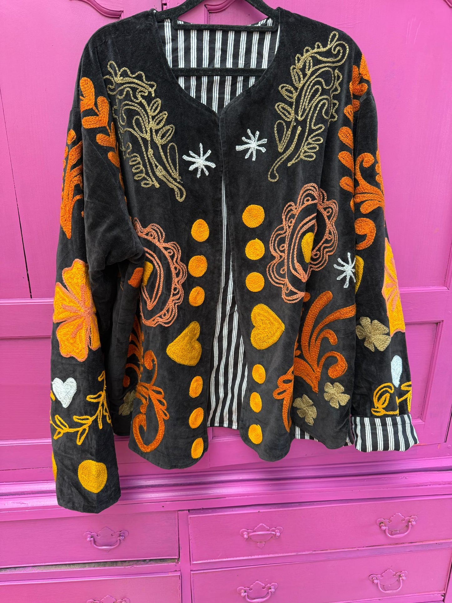 Velvet Jacket black orange yellow