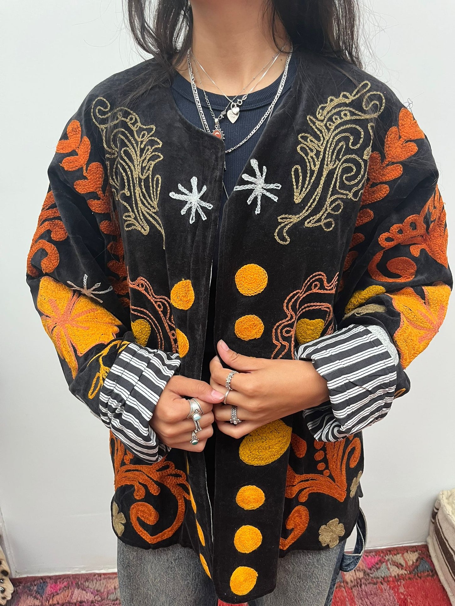 Velvet Jacket black orange yellow