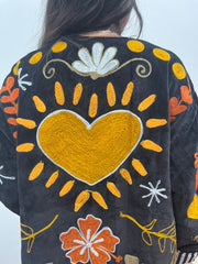 Velvet Jacket heart black orange yellow