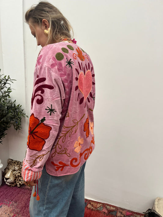 Velvet Jacket heart Pink