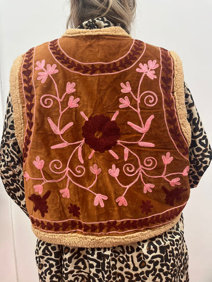 TOUT - Velvet gilet teddy brown pink - Winter - free size (34-42)