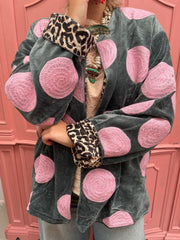 Velvet embroidery Pink Dots