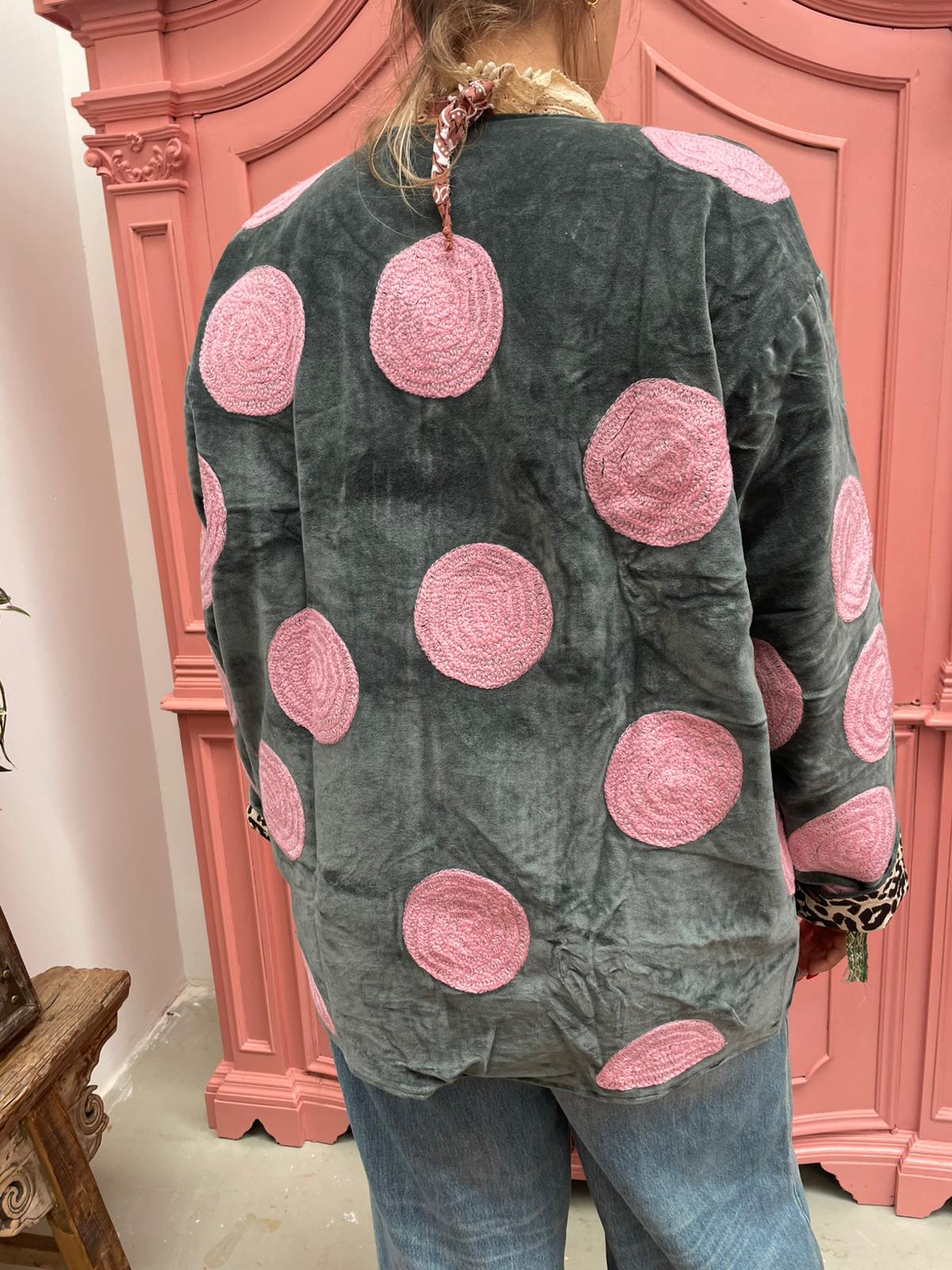 Velvet embroidery Pink Dots