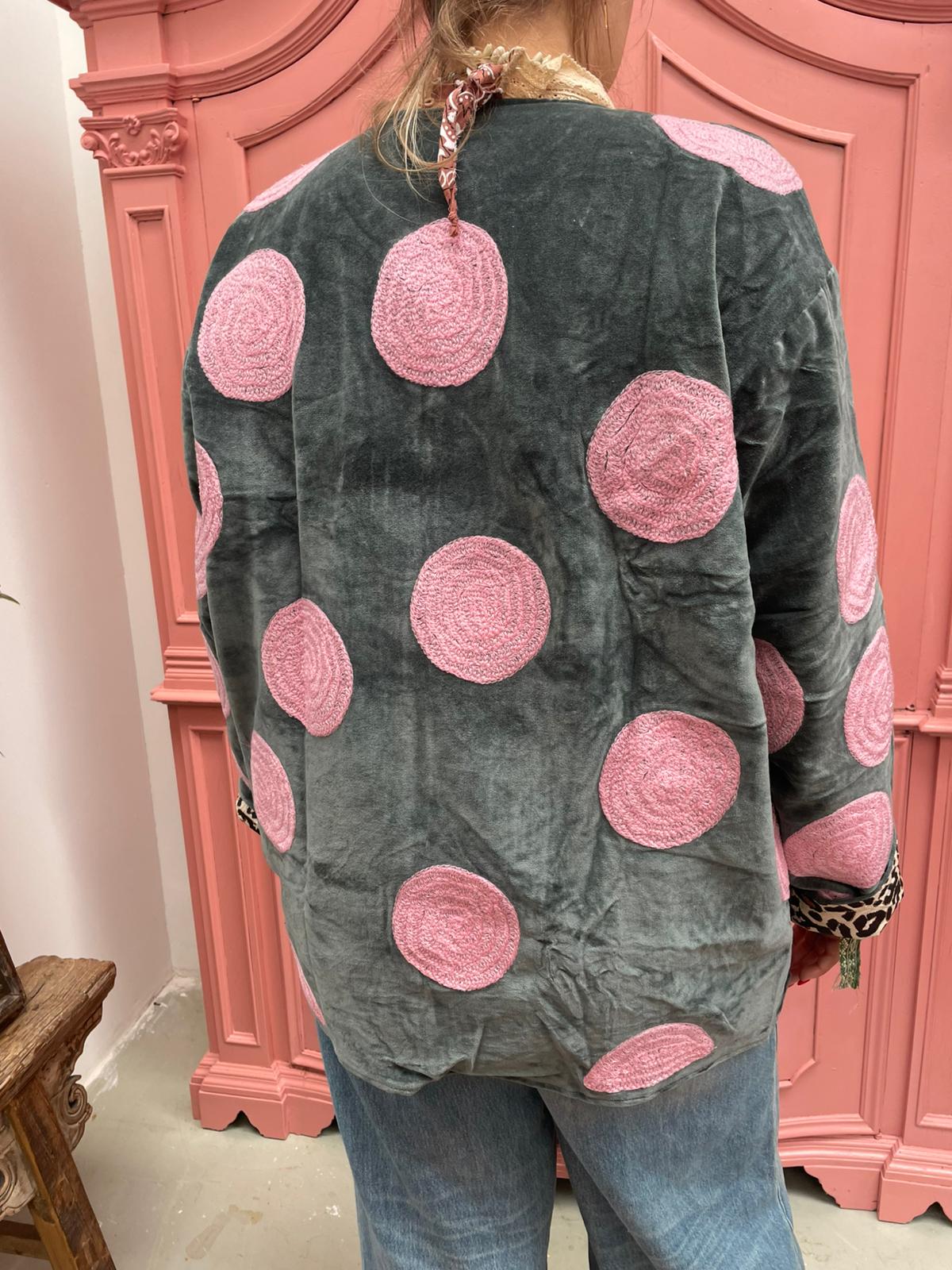 Velvet embroidery Pink Dots