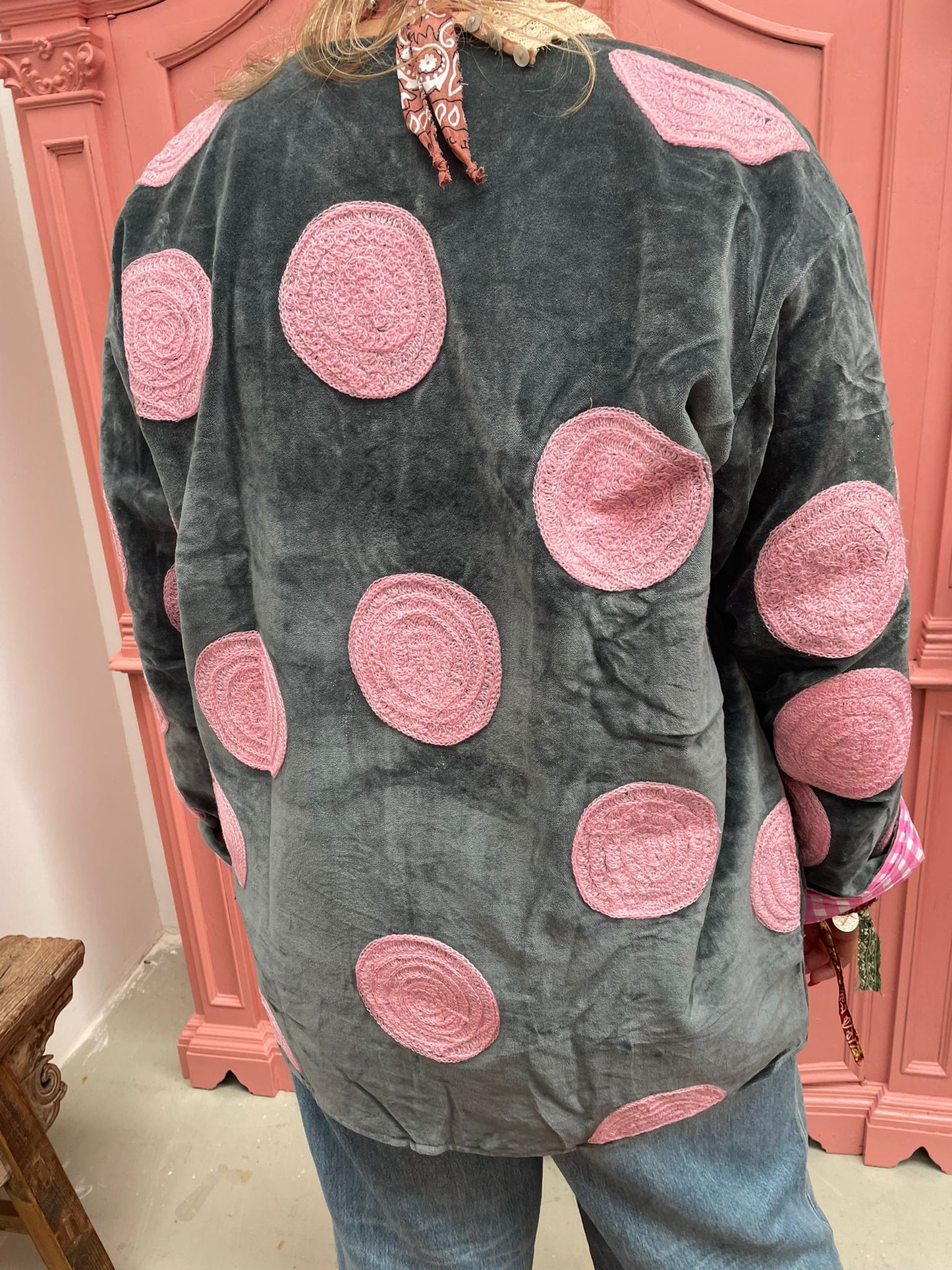 Velvet embroidery Pink Dots