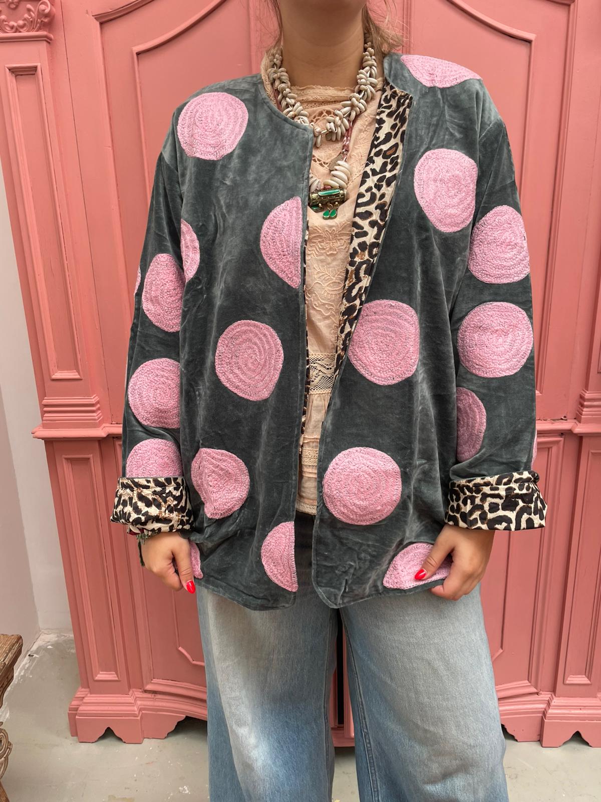 Velvet embroidery Pink Dots