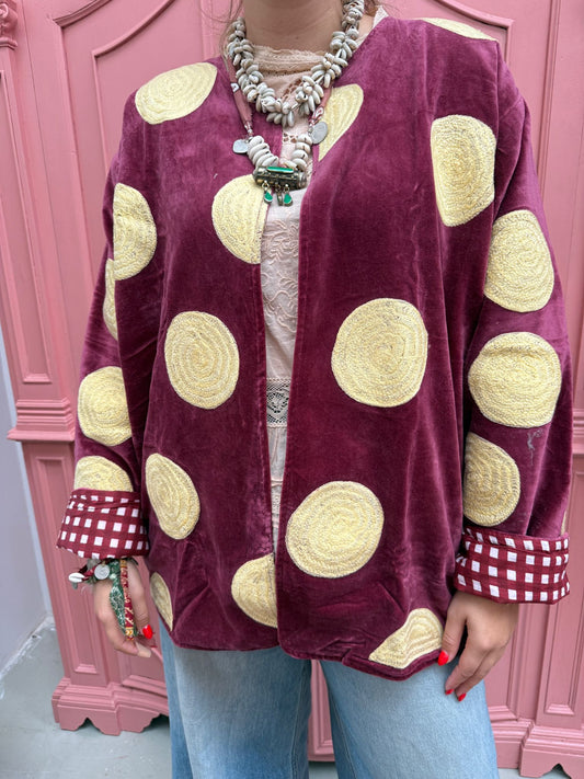 Velvet embroidery Yellow dots