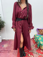 Cotton  jurk bordeaux maxi