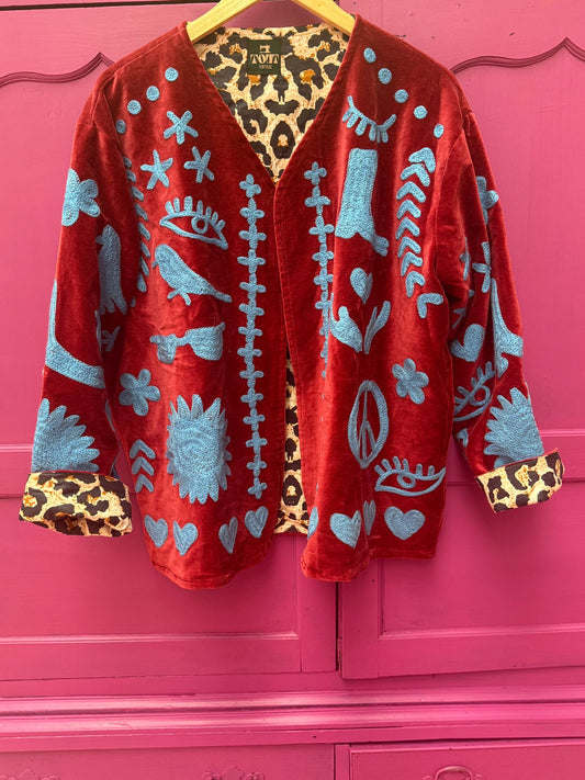 Velvet Jacket DREAM rood blauw