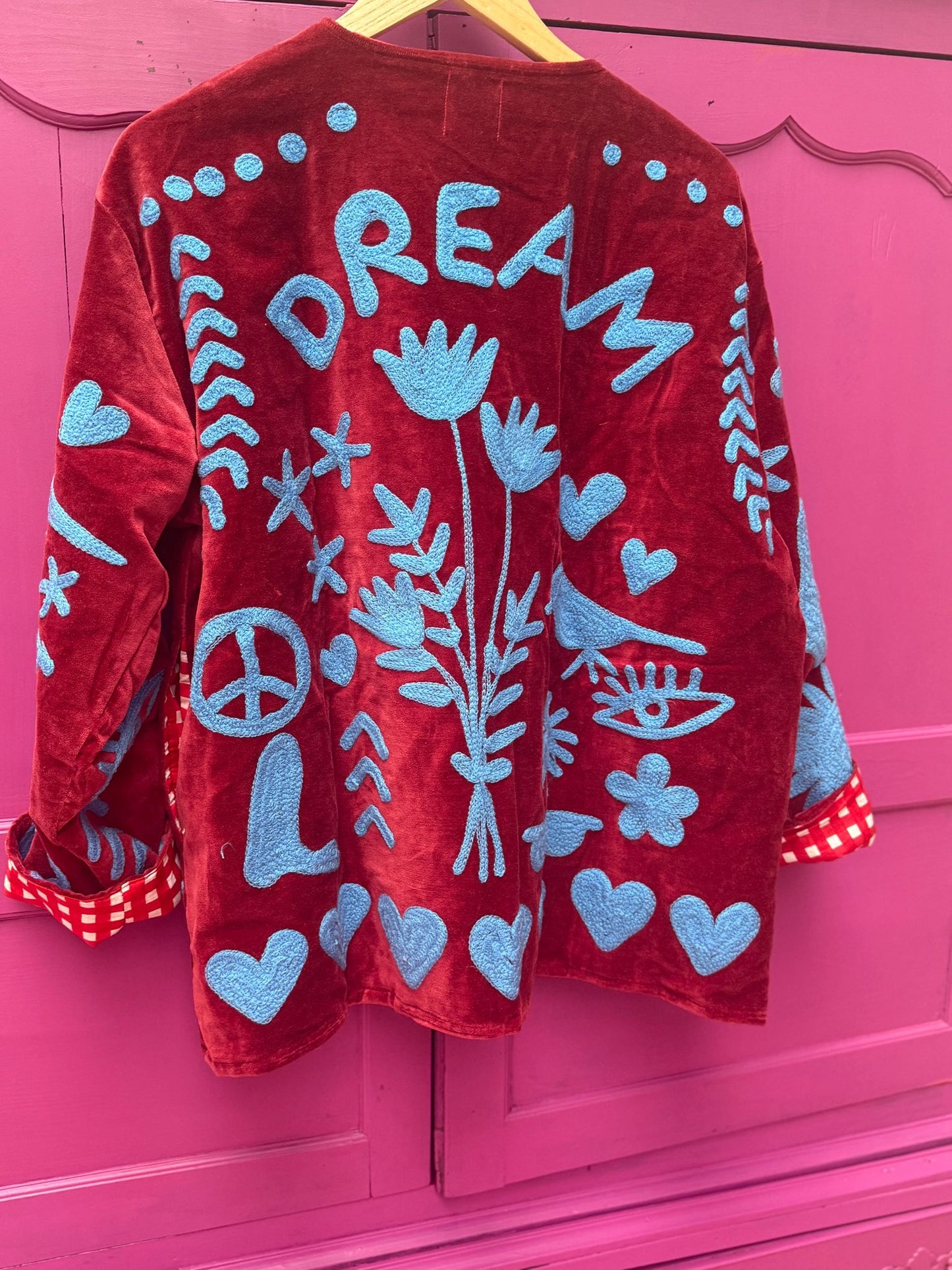 Velvet Jacket DREAM rood blauw