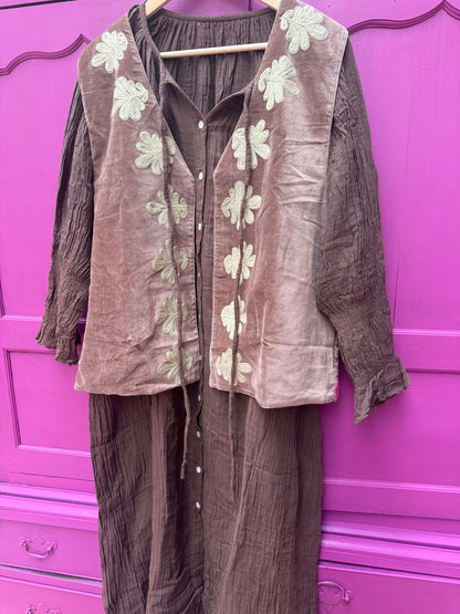 TOUT - Cotton  jurk bruin maxi- All season - free size (34-48)