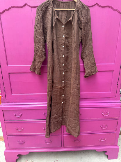 TOUT - Cotton  jurk bruin maxi- All season - free size (34-48)