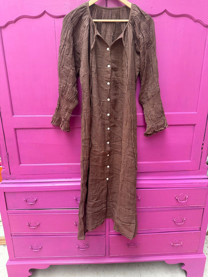 TOUT - Cotton  jurk bruin maxi- All season - free size (34-48)