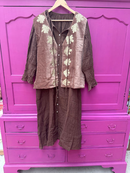 TOUT - Cotton  jurk bruin maxi- All season - free size (34-48)