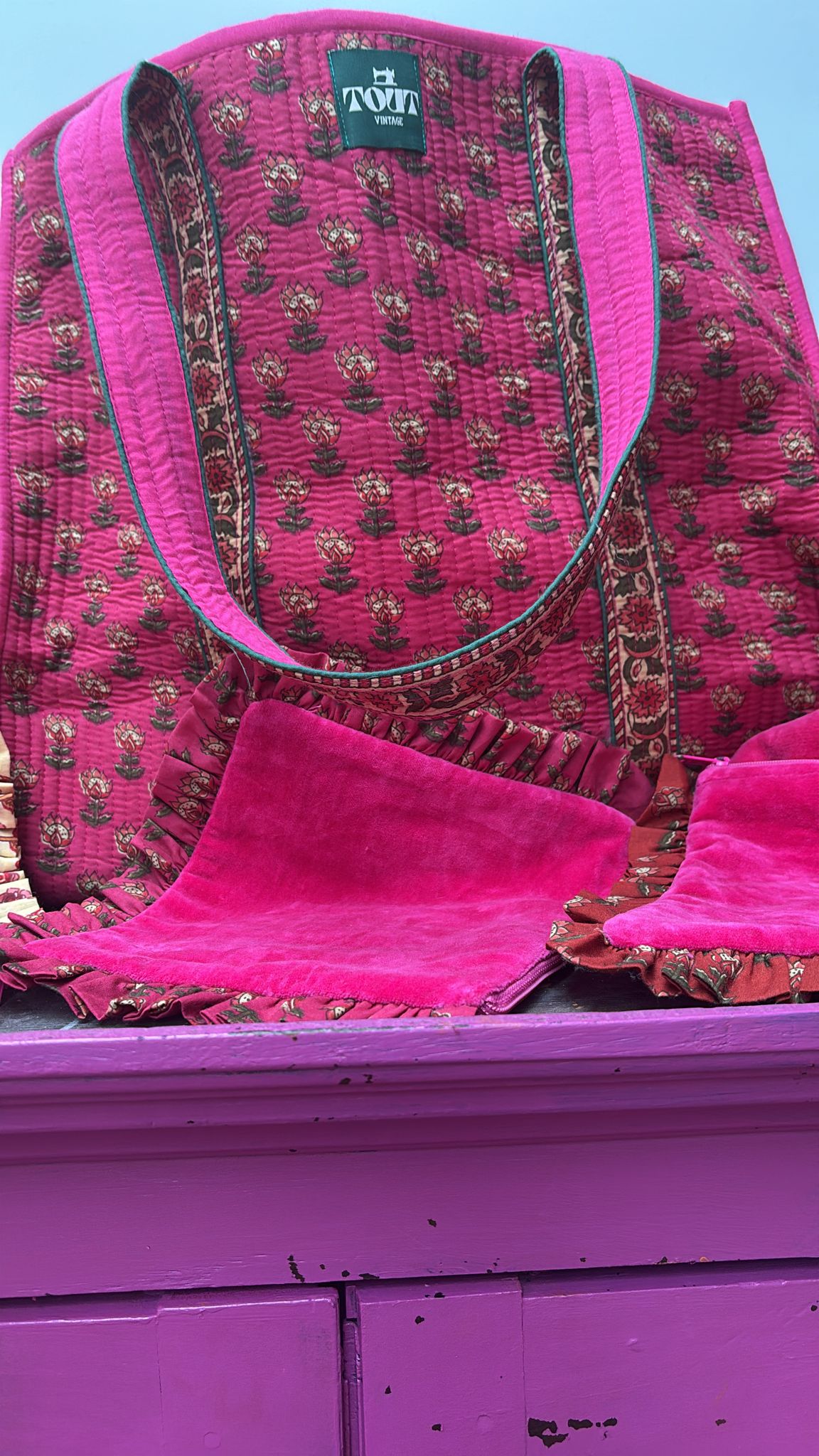 Blockprint shopper set met beautybag