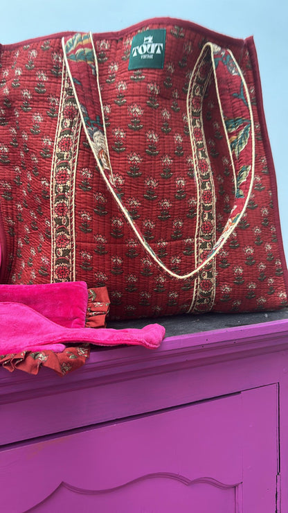 TOUT - Blockprint shopper set met beautybag - All season - one size