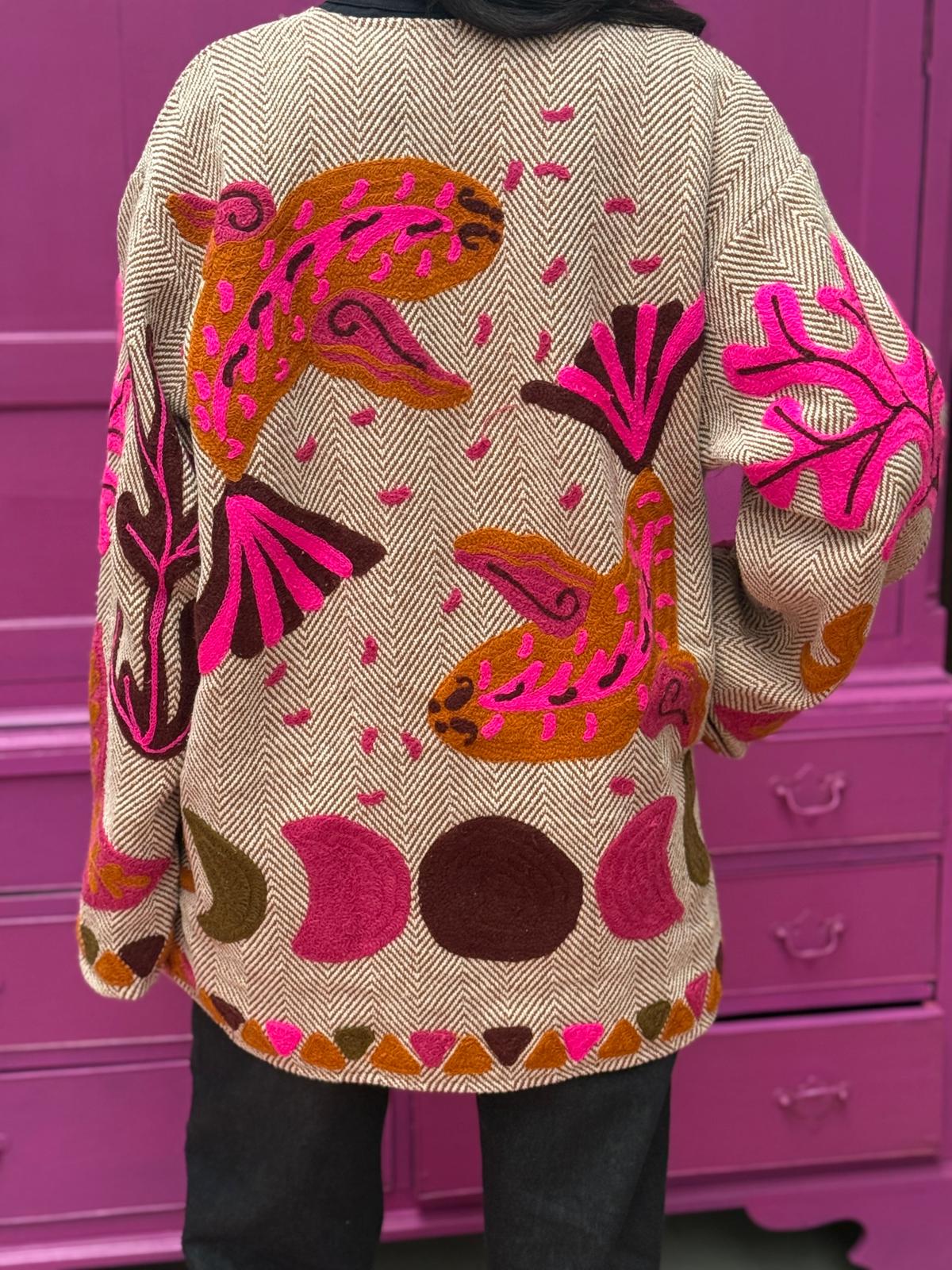 Tweed embroidery jacket Fish