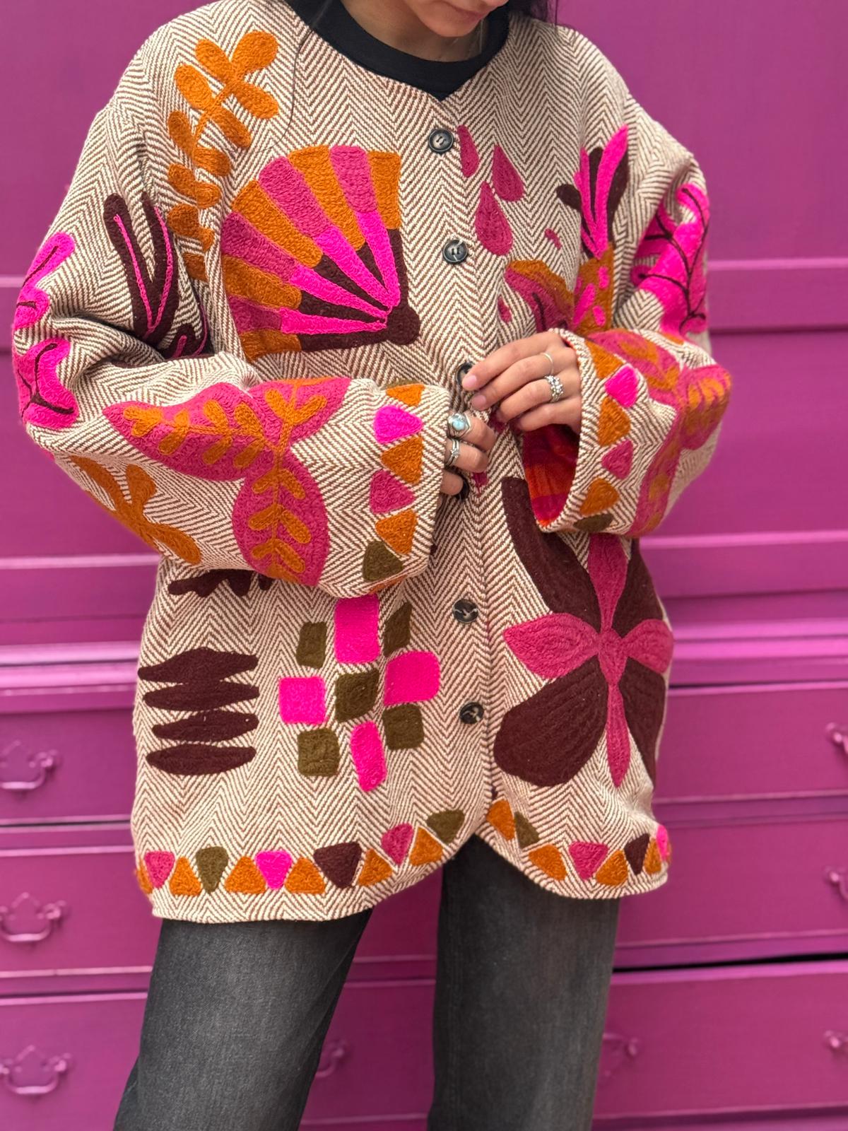 Tweed embroidery jacket Fish