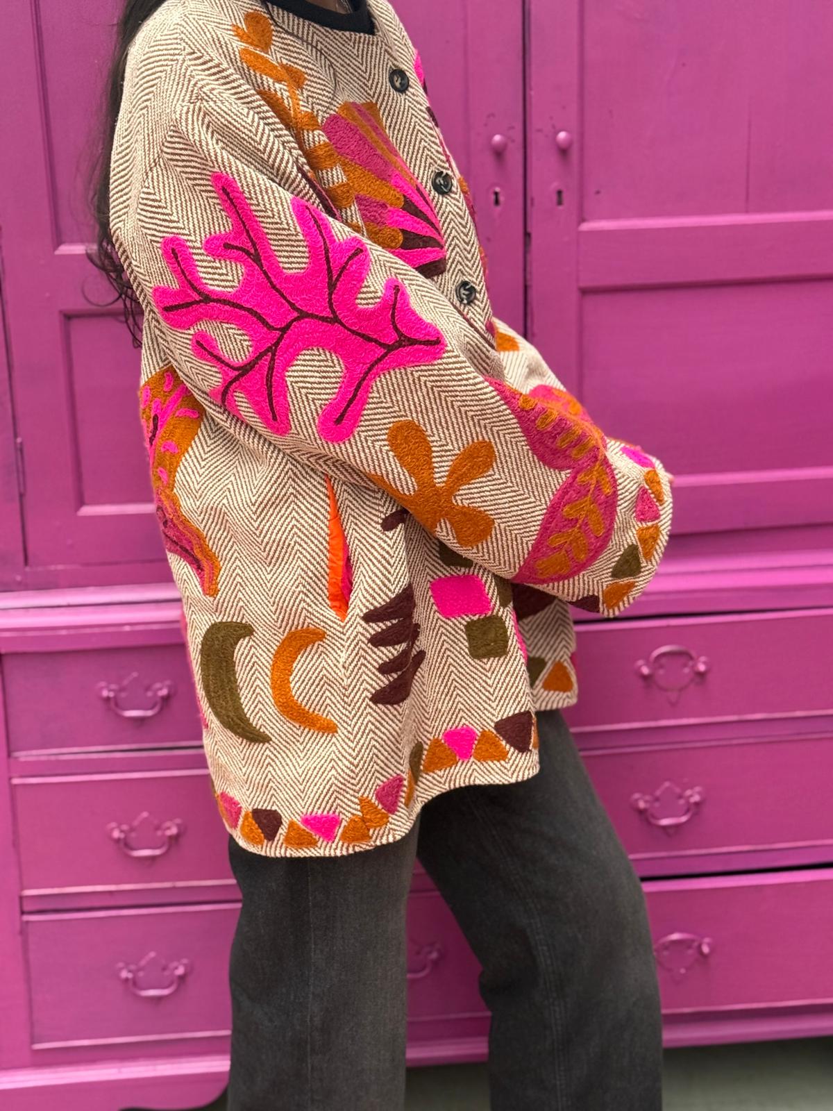 Tweed embroidery jacket Fish