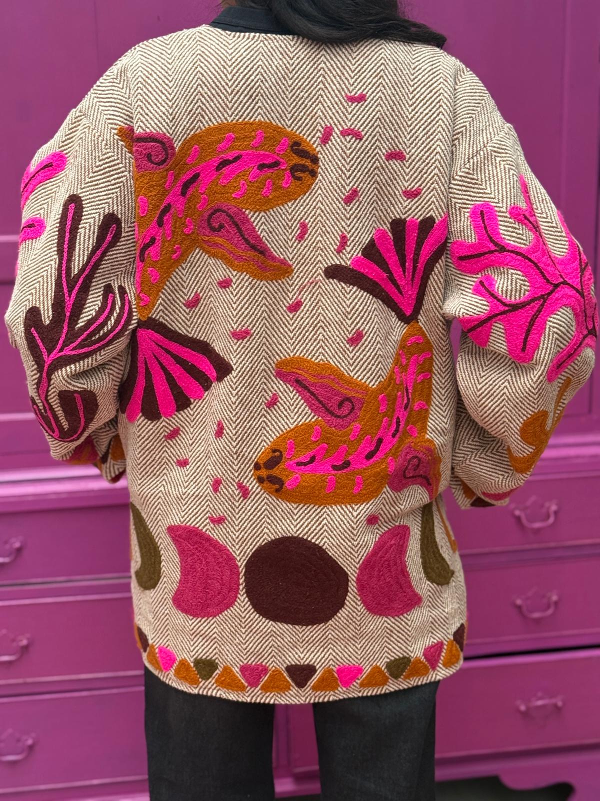 Tweed embroidery jacket Fish