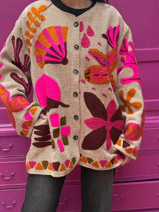 Tweed embroidery jacket Fish