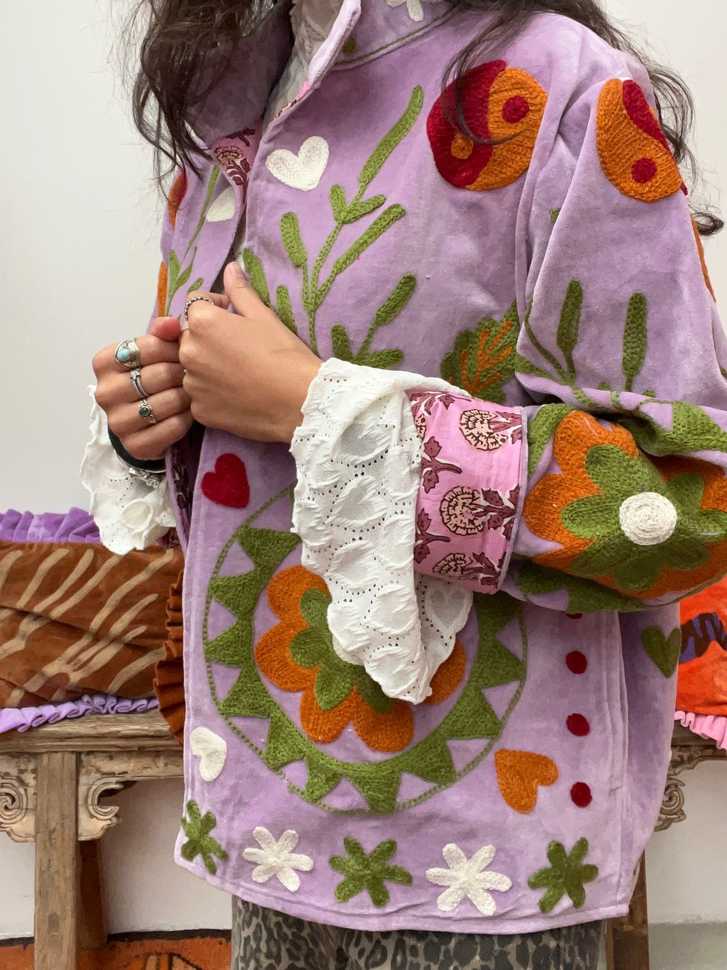 Velvet Jacket flower light purple