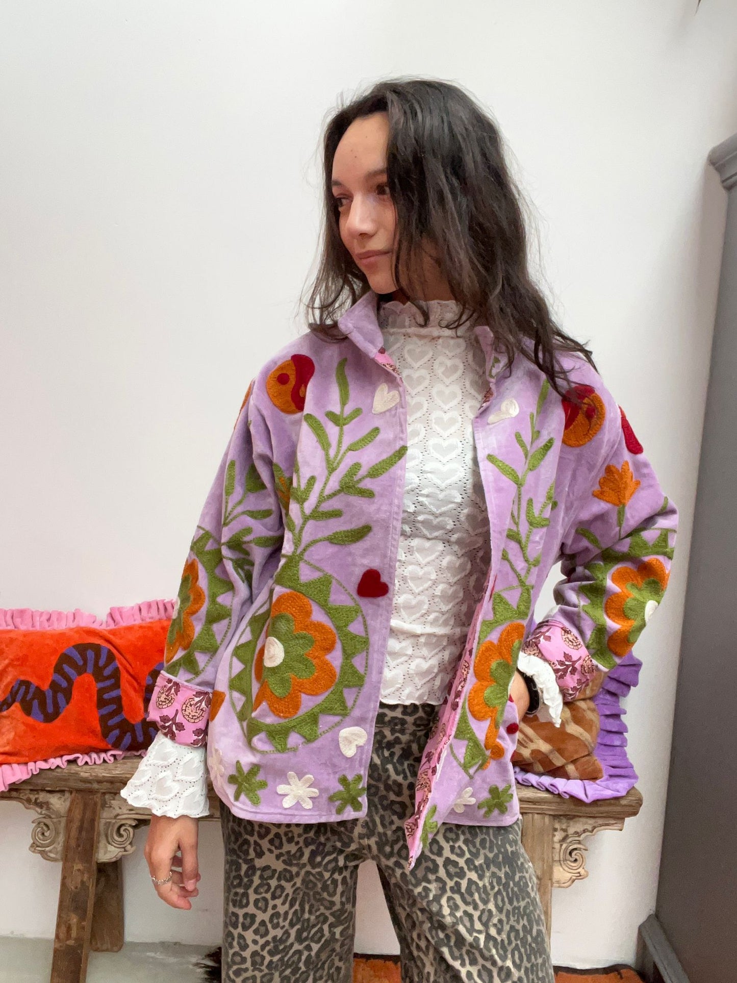 Velvet Jacket flower light purple