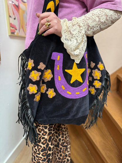 TOUT - Velvet embroidery "Joah fringe" tas
