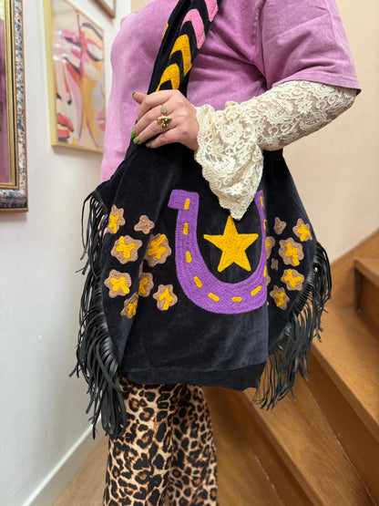 TOUT - Velvet embroidery "Joah fringe" tas