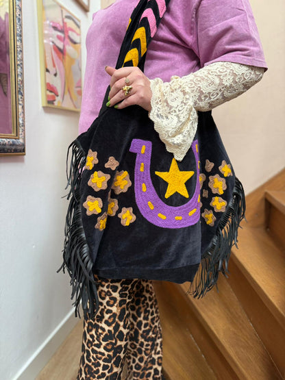 TOUT - Velvet embroidery "Joah fringe" tas