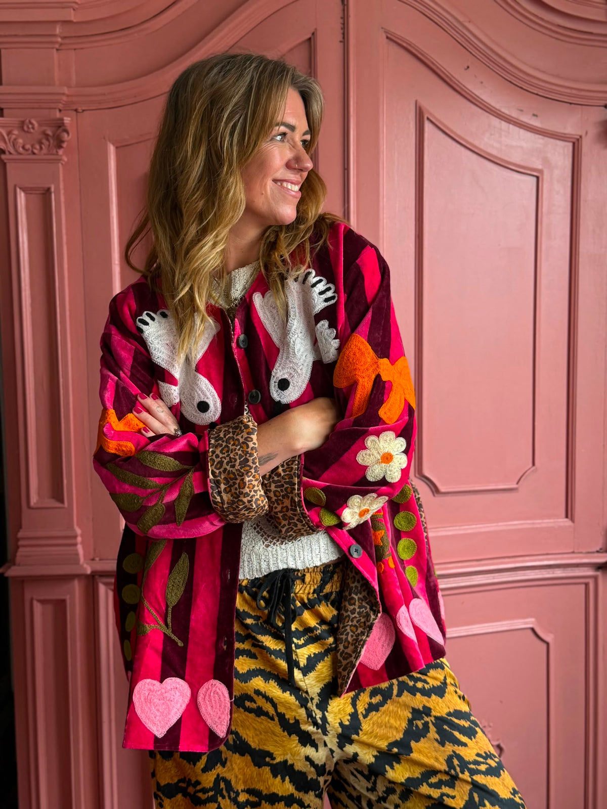 TOUT - Birds Jacket Pink stripes