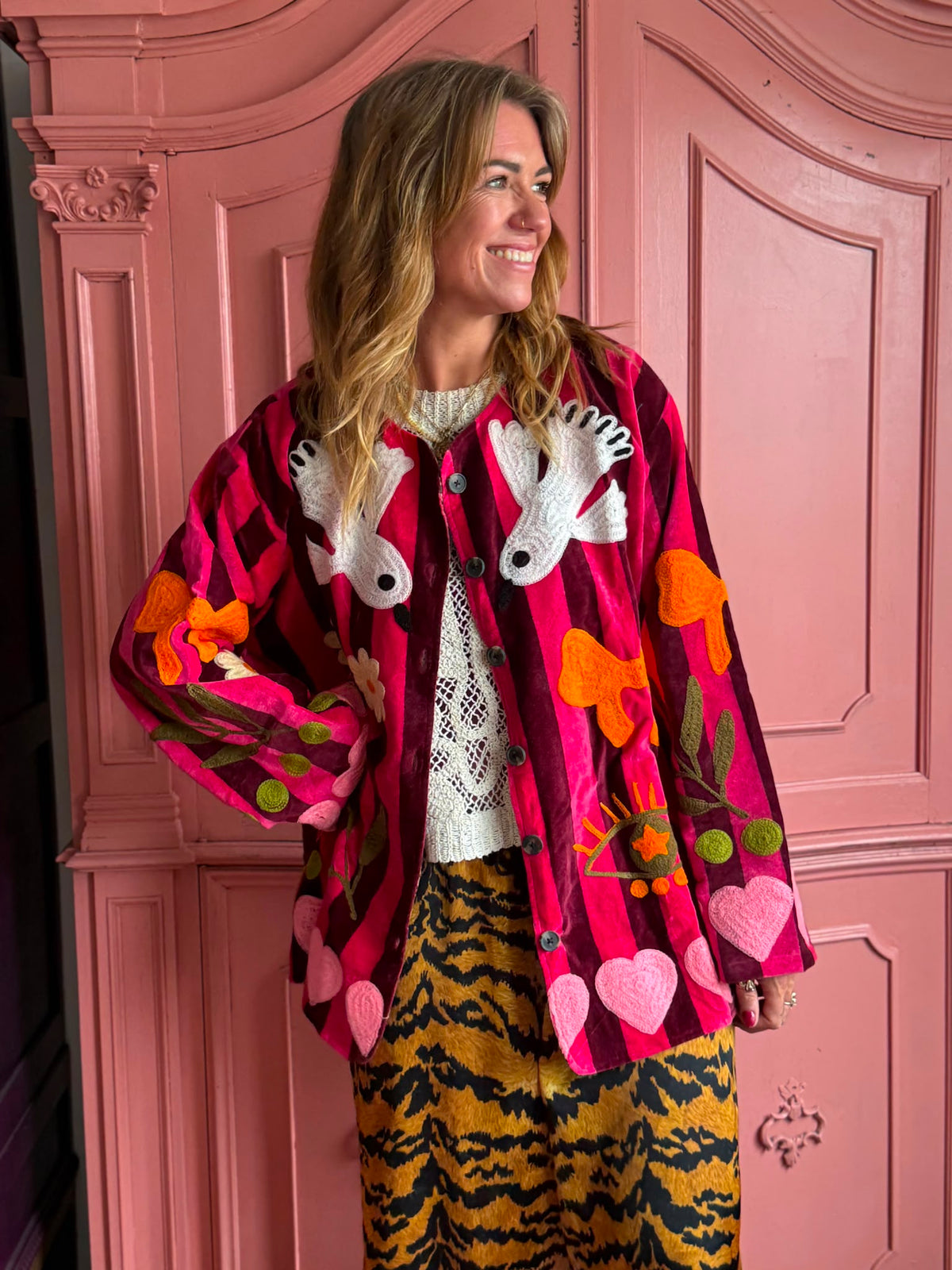 TOUT - Birds Jacket Pink stripes