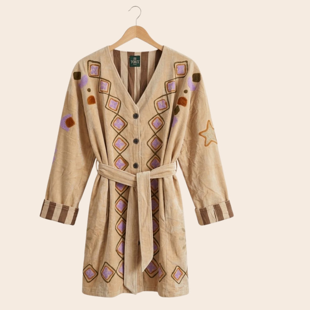 TOUT - Velvet Kimono medium long Beige