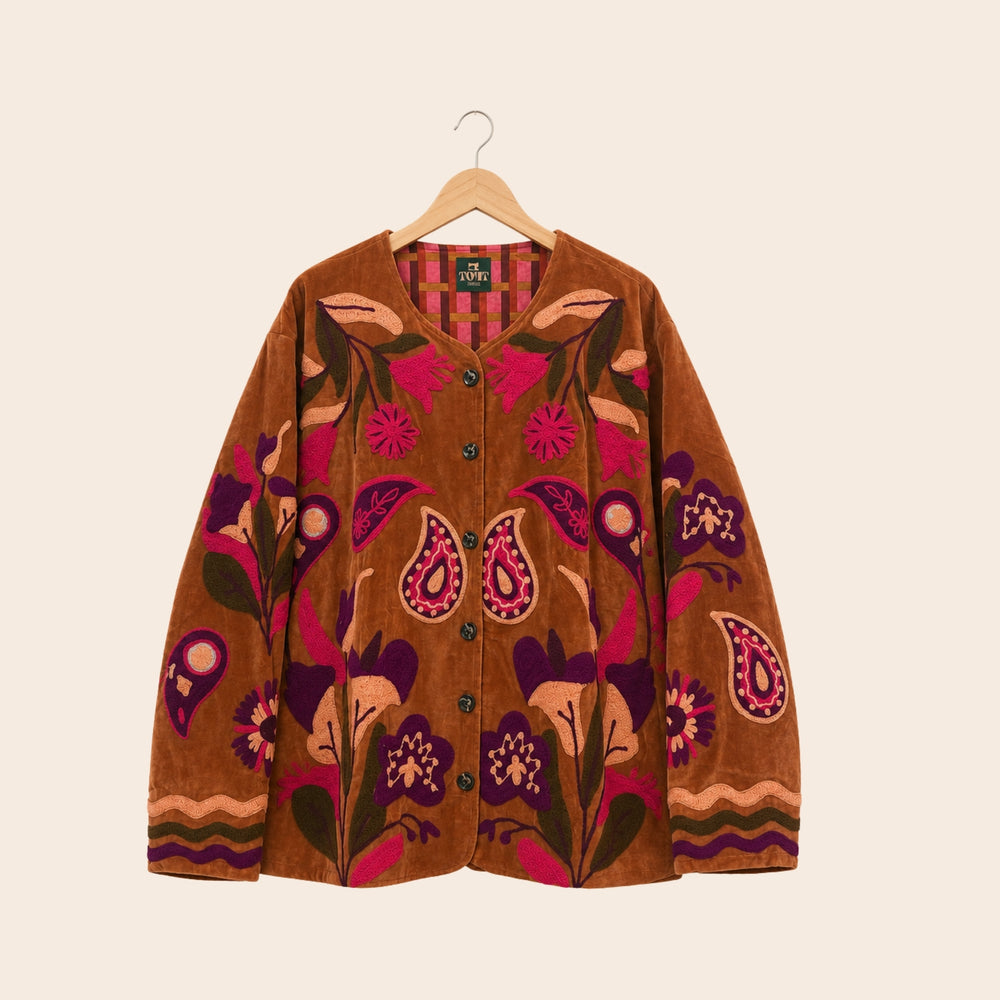 TOUT - Brown Velvet Jacket Flower