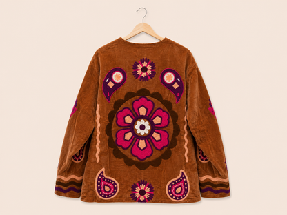 TOUT - Brown Velvet Jacket Flower