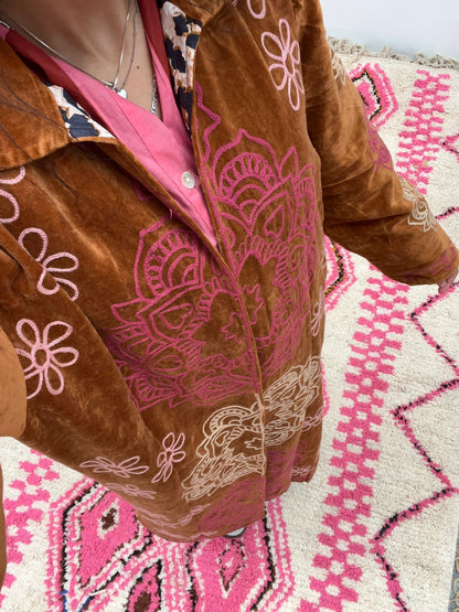 TOUT - Long velvet Embroidery jas mandala - All season - free size (34-44)